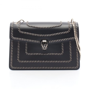 BVLGARI Serpenti Forever chain Shoulder hand Bag leather Black Used Women