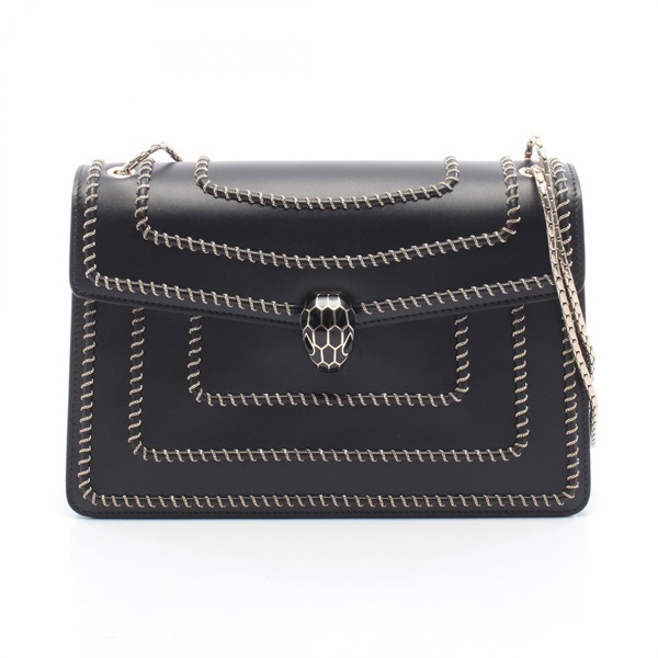 BVLGARI Serpenti Forever chain Shoulder hand Bag leather Black Used Women