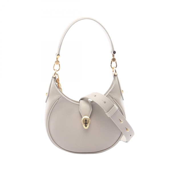 BVLGARI Serpenti Ellipse Small Crossbody Shoulder Handbag leather Gray Used