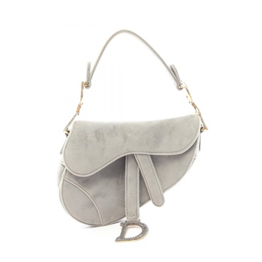 Christian Dior Saddle Handbag Fabric velour Gray Used Women