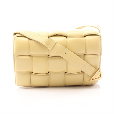BOTTEGA VENETA Padded cassette Shoulder crossbody Bag leather Yellow Used Women