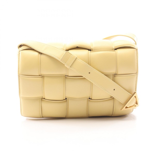 BOTTEGA VENETA Padded cassette Shoulder crossbody Bag leather Yellow Used Women