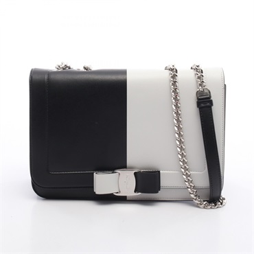 Salvatore Ferragamo Vara ribbon Chain Crossbody Shoulder Bag leather White Used