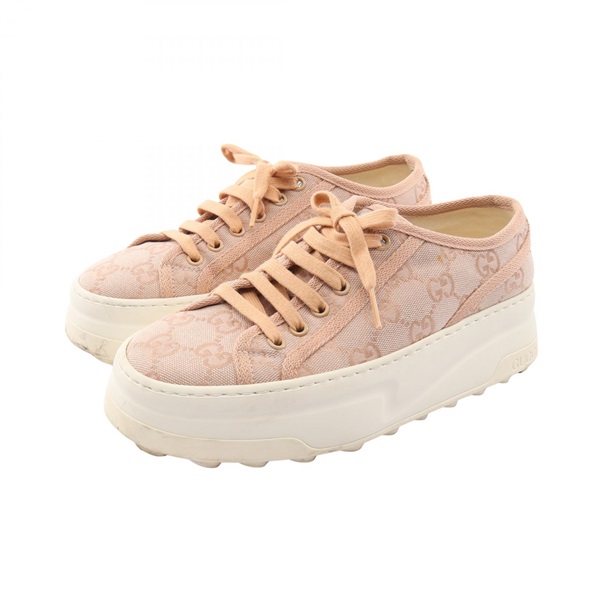 GUCCI TENNIS GG pattern Platform Sneakers Shoes 746766 Fabric Pink Used #37.5