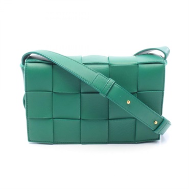 BOTTEGA VENETA Cassette Shoulder Crossbody Bag Lambskin leather Green Used Women