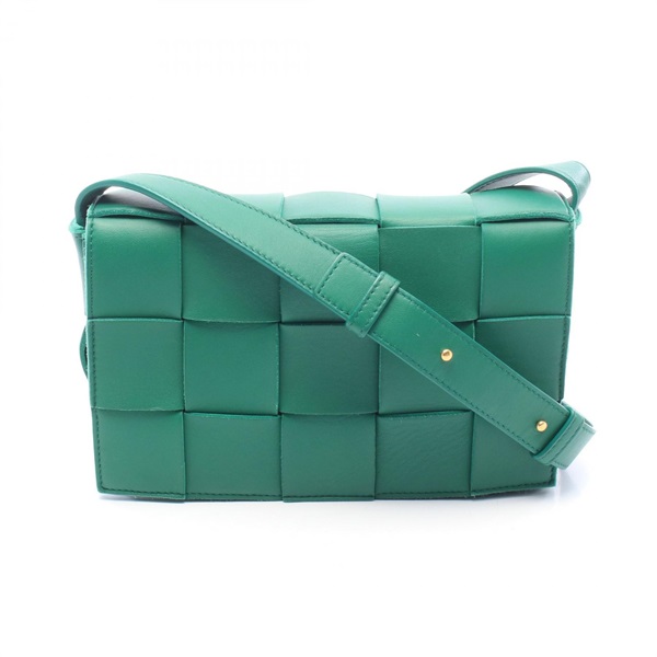 BOTTEGA VENETA Cassette Shoulder Crossbody Bag Lambskin leather Green Used Women