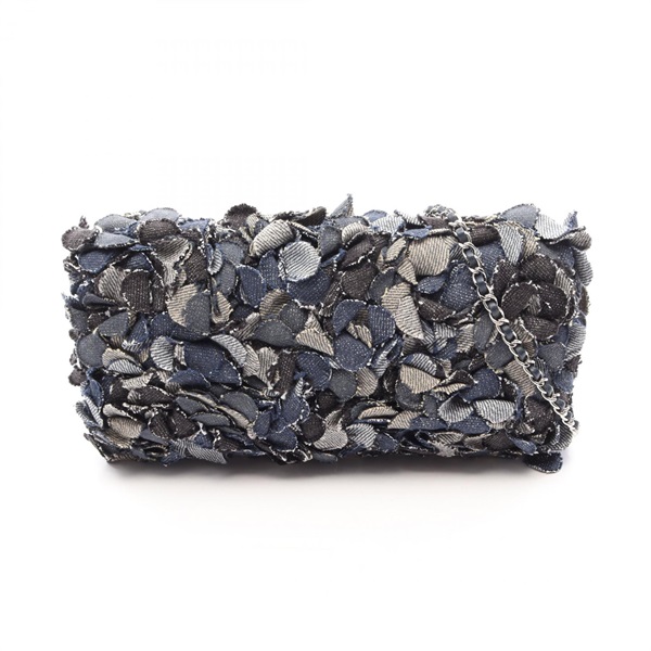 CHANEL Camelia Chain Shoulder Crossbody Bag denim Navy Black Used Women CC