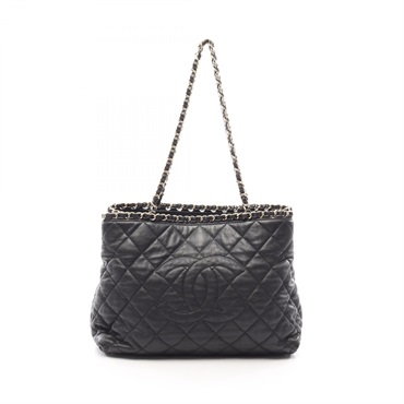 CHANEL Matelasse Chain Shoulder Tote Bag leather Black GHW Used Women COCO CC