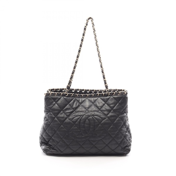 CHANEL Matelasse Chain Shoulder Tote Bag leather Black GHW Used Women COCO CC