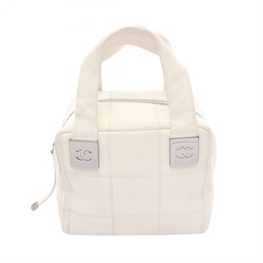 CHANEL Chocolate bar Handbag Grained Calfskin leather White SHW Used Women CC