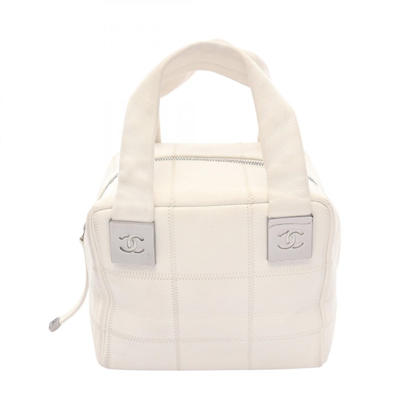 CHANEL Chocolate bar Handbag Grained Calfskin leather White SHW Used Women CC
