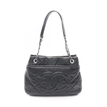CHANEL Matelasse Chain Shoulder Tote Bag Grained Calfskin leather Black SHW Used