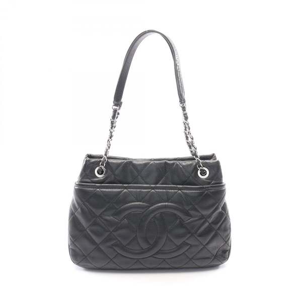 CHANEL Matelasse Chain Shoulder Tote Bag Grained Calfskin leather Black SHW Used