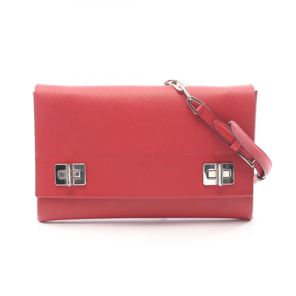 PRADA Crossbody Chain Shoulder Bag Saffiano leather Red Used Women