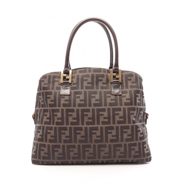 FENDI Zucca Zippered Tote Handbag canvas leather Brown Black GHW Used Women FF