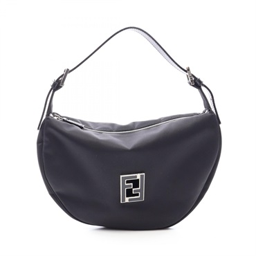 FENDI Zucca Shoulder Handbag 15559 Nylon leather Black SHW Used Women