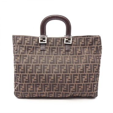 FENDI Zucca Square Tote Handbag 26329 canvas leather Brown Used Women