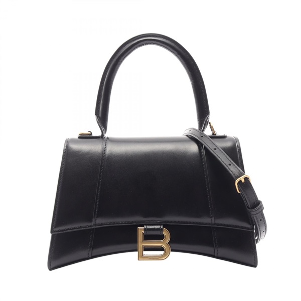 BALENCIAGA Hourglass Small Shoulder Handbag 593546 leather Black Used Women