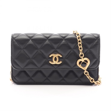 CHANEL Matelasse Chain Wallet Shoulder Crossbody Bag Lamb leather Black GHW Used