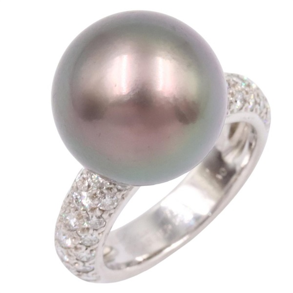 CARTIER So Pretty Diamond Black Pearl Ring 18KWG Used Women US size #4.75 #49