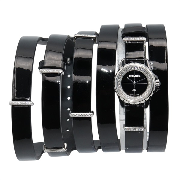 CHANEL J12 XS Double Bracelet Diamond Bezel Wrist Watch H4665 Quartz SS Women CC