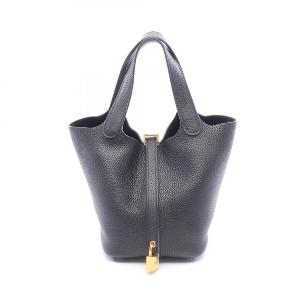 HERMES Picotin Lock PM Tote Bucket Handbag Clemence leather Black GHW Used Z