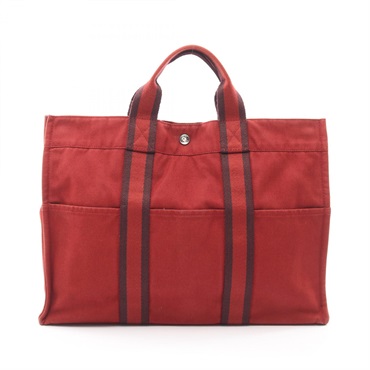 HERMES Fourre-tout MM Tote hand Bag canvas Red Used Women SHW