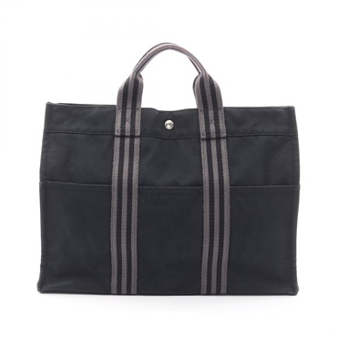 HERMES Fourre-tout MM Tote hand Bag canvas Black Gray Used Women SHW