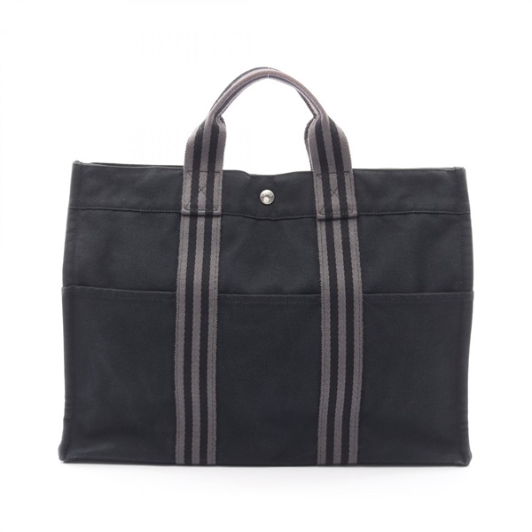 HERMES Fourre-tout MM Tote hand Bag canvas Black Gray Used Women SHW