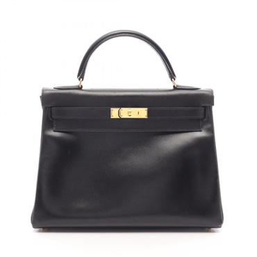 HERMES Kelly 32 Retourne Shoulder Handbag 001865CC Box calf leather Black Used A