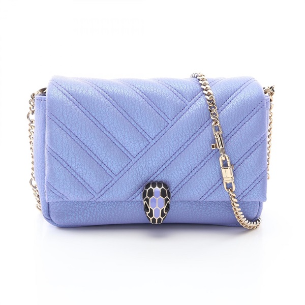 BVLGARI Serpenti Cabochon Metallic Chain Crossbody Bag leather Purple Used Women