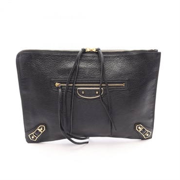 BALENCIAGA Classic Metallic Edge Business Clutch Bag 390186 leather Black Used