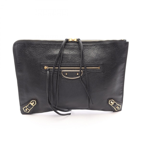 BALENCIAGA Classic Metallic Edge Business Clutch Bag 390186 leather Black Used