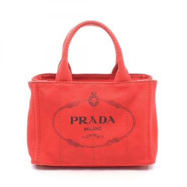 PRADA CANAPA Hand Tote Bag 1BG439 canvas Red Used Women Logo
