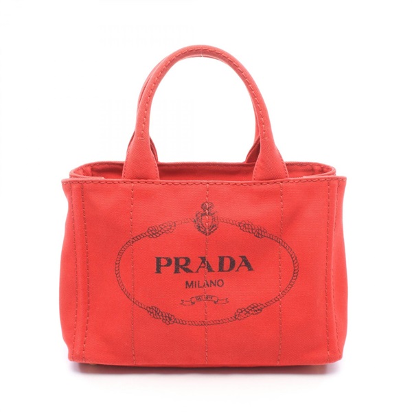PRADA CANAPA Hand Tote Bag 1BG439 canvas Red Used Women Logo