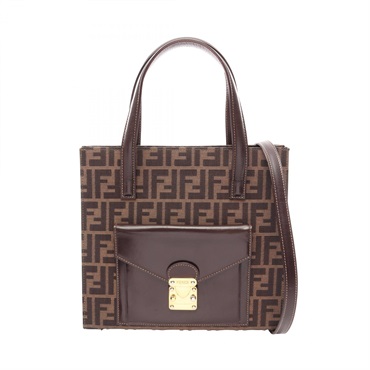 FENDI Zucca Shoulder Crossbody Tote Handbag canvas leather Brown Black Used