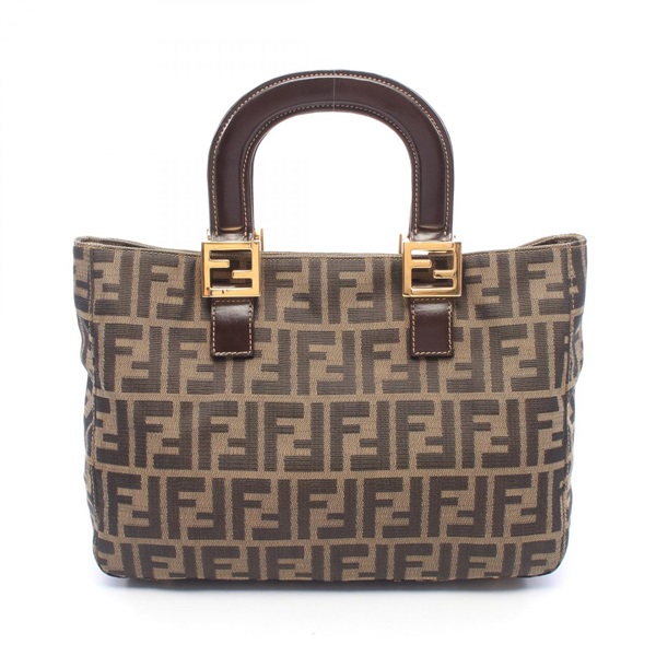 FENDI Zucca Tote Handbag canvas leather Brown Black GHW Used Women