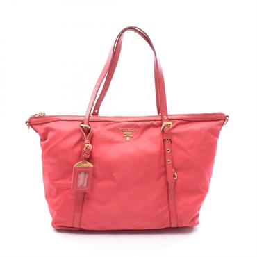 PRADA Shoulder Tote Bag BR4253 Nylon leather Pink Used Women logo