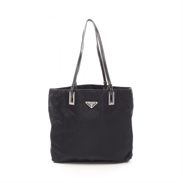 PRADA Shoulder Tote Bag Nylon leather Black Used Women logo