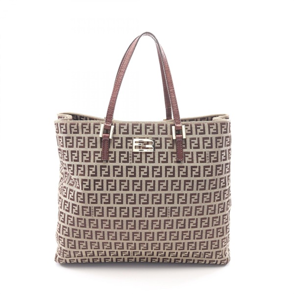 FENDI Zucchino Tote Handbag BH133 canvas leather Beige Brown Used Women