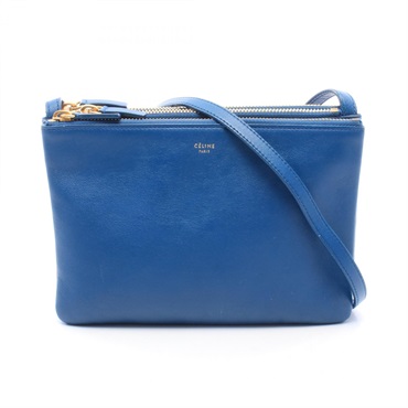 CELINE TRIO SMALL Crossbody Shoulder Bag calf leather Blue GHW Used Women