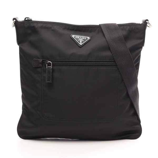 PRADA Triangular plate Shoulder Crossbody Bag Nylon Black Used Women