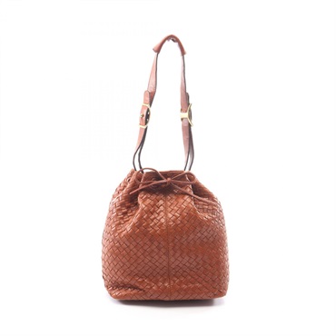 BOTTEGA VENETA Intrecciato drawstring Shoulder hand Bag leather Brown Used Women