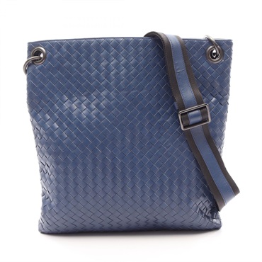 BOTTEGA VENETA Intrecciato Shoulder Crossbody Bag leather Blue Used mens