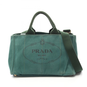 PRADA CANAPA shoulder crossbody Tote hand Bag canvas Green Used Women