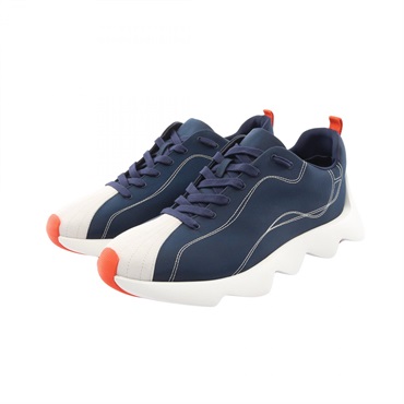 HERMES Envol Sneakers Shoes #42 Suede Fabric Navy White Orange Preowned mens