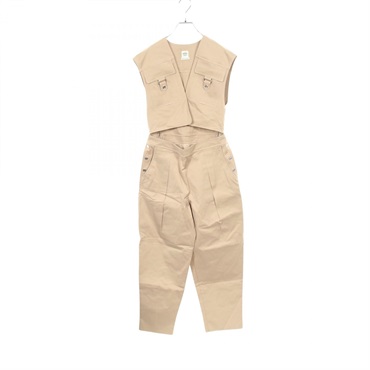 HERMES Sleeveless Jumpsuit Tsunagi #40 cotton Beige Used Women