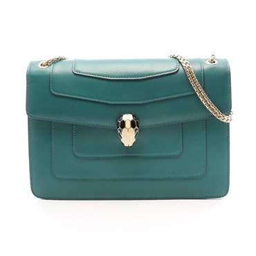 BVLGARI Serpenti Forever Chain Shoulder Handbag leather Green Purple Used Women