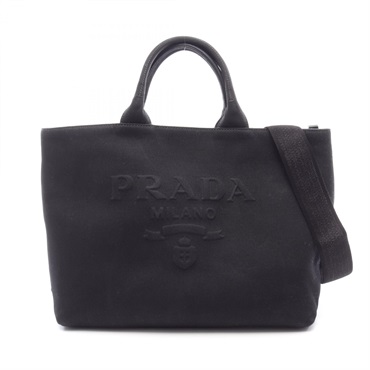 PRADA CANAPA Drill Shoulder Crossbody Tote Bag 1BG395 canvas Black Used Women