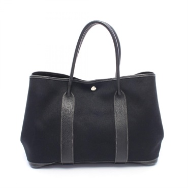 HERMES Garden Party PM Tote Handbag Toile officier canvas leather Black SHW Used
